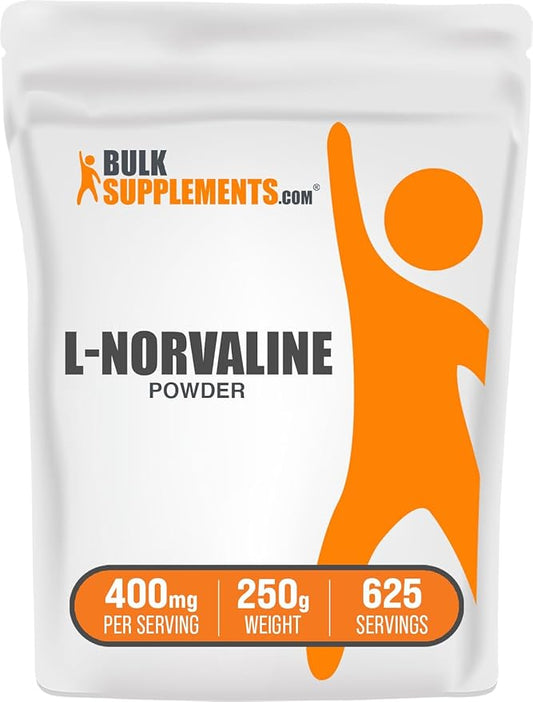 BulkSupplements.com L-Norvaline Powder - L-Norvaline Supplement, Nitric Oxide Supplement - Amino Acid Supplement, Gluten Free, 400mg per Serving, 250g (8.8 oz) (Pack of 1)