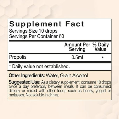 Bee and You Propolis Liquid Extract Drops, 30% Propolis, Ultra Pure, Immune Support Supplement, Sore Throat, Allergy Relief, Respiratory, Antioxidants, Keto, Paleo, Gluten-Free, 1 Fl Oz