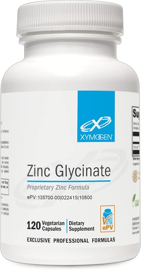 XYMOGEN Chelated Zinc Glycinate Supplements - 20mg Zinc Bisglycinate Chelate for Enhanced Absorption - Mineral Supplement for Reproductive + Immune Support (120 Vegan Capsules)