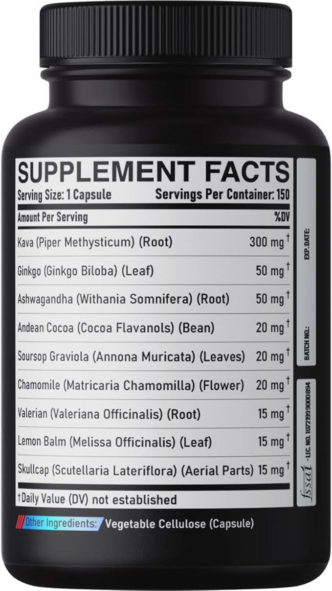 9in1 Kava Kava Capsules 5-Month Supply 15:1 Extract for Sleep, Mind & Immune Support - 9 Natural Herbs Includes Ginkgo, Ashwagandha, Graviola, Valerian & More - 150 Vegan Capsules