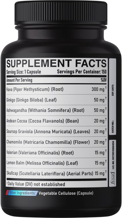 9in1 Kava Kava Capsules 5-Month Supply 15:1 Extract for Sleep, Mind & Immune Support - 9 Natural Herbs Includes Ginkgo, Ashwagandha, Graviola, Valerian & More - 150 Vegan Capsules