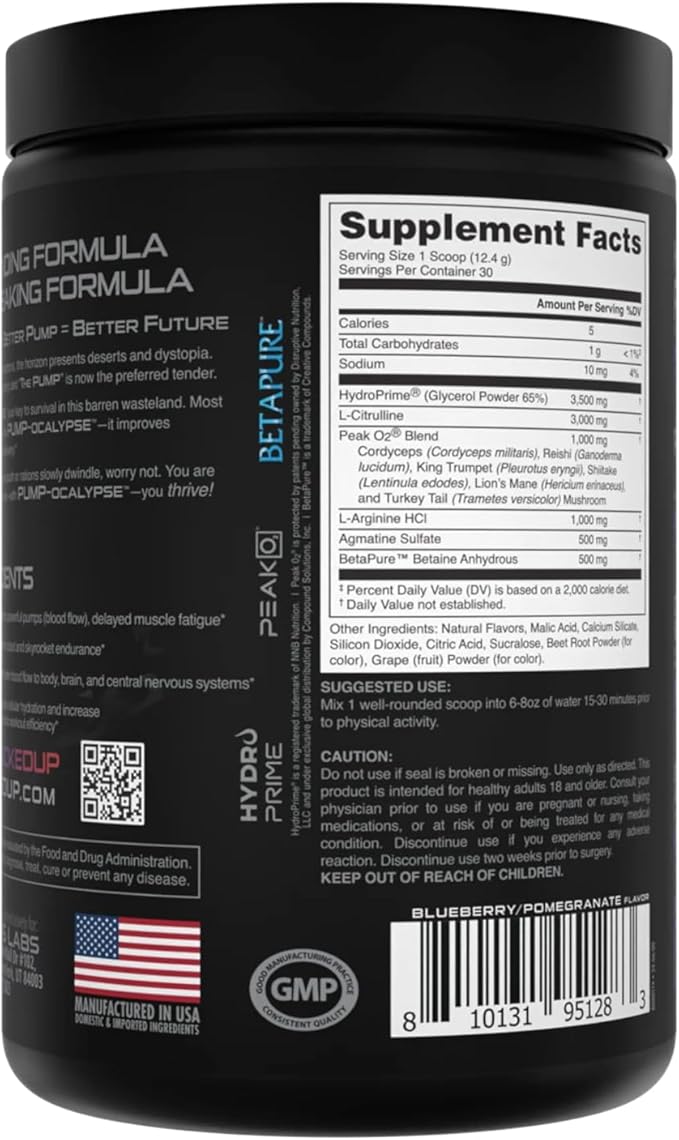 Pump-ocalypse Blueberry Pomegranate | Nitric Oxide, L Arginine Supplement | Citrulline Malate, GlycerPump | Ultimate N.O. Booster | Lean Muscle Support | Blood Flow, Vascularity, Hydration, Endurance