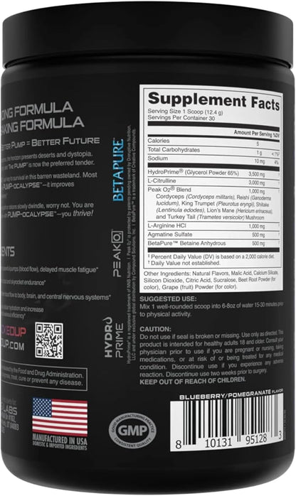 Pump-ocalypse Blueberry Pomegranate | Nitric Oxide, L Arginine Supplement | Citrulline Malate, GlycerPump | Ultimate N.O. Booster | Lean Muscle Support | Blood Flow, Vascularity, Hydration, Endurance