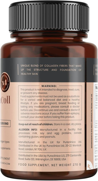 pureclinica UltraColl Marine Collagen 1000mg x 1080 Tablets (6 Bottles of 180 Tablets - 18 Months Supply). The only Patented Anti-Aging Collagen Types I, II, III, and VII.