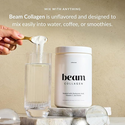 Beam Collagen Powder, Collagen for Women, Collagen with Hyaluronic Acid, Collagen Peptides Type 1 and 3, with Biotin, Grass Fed Bovine, Third-Party Tested, Best for Coffee, Vitamin C, 5 Servings