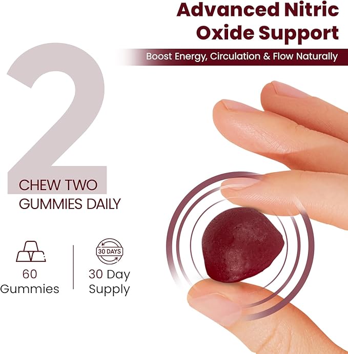 Beet Root Gummies - Super Nitric Oxide Beets Supplement - Red Beetroot Heart Chews with Grape Seed Power & B12- Pomegranate Flavor, 60 Chewables Beets