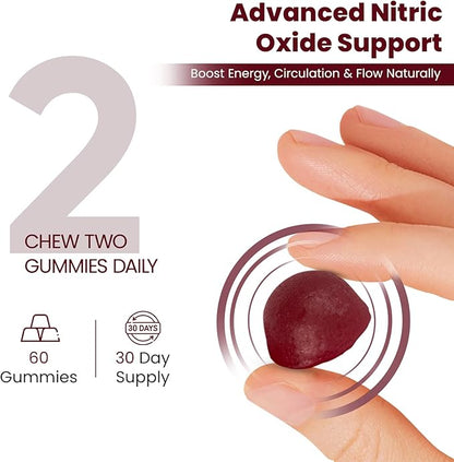 Beet Root Gummies - Super Nitric Oxide Beets Supplement - Red Beetroot Heart Chews with Grape Seed Power & B12- Pomegranate Flavor, 60 Chewables Beets