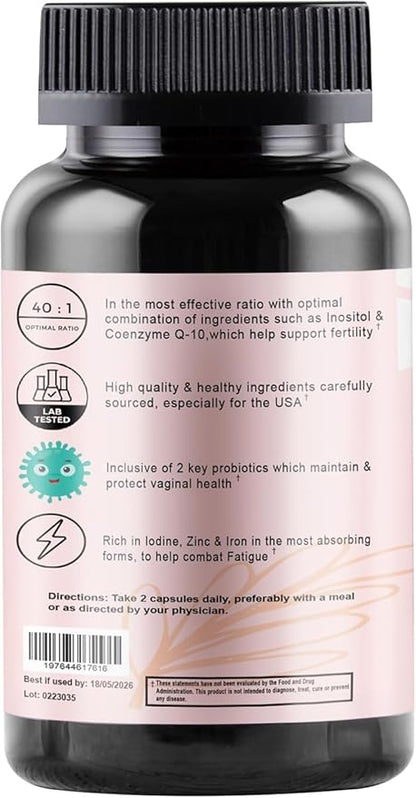 AGNOSITOL Prenatal Vitamin, Vaginal Probiotic with SMART Bacteria, Fertility, Ovulation & PCOS Support, Hormone Balance & Vaginal Health Supplement. Inositol 40:1, Folic Acid, Vitamins D3 B6/1