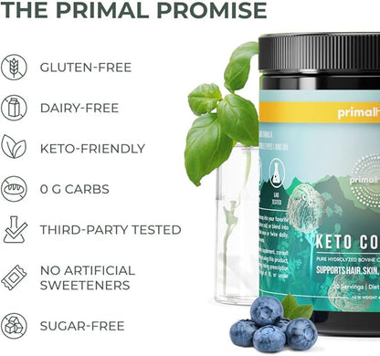 Primal Harvest Keto Collagen Powder w/MCT Oil Type I & III Collagen Peptides for Women and Men 30 Servings