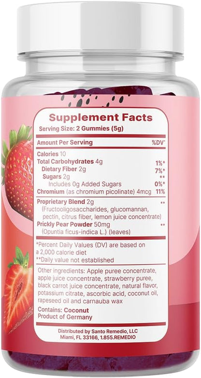 Santo Remedio, Entalla, Skinny Yummy Gummy, Nutritional Supplement, Gummy Fiber for Digestive Gut Support, 60 Fiber & Prebiotic Gummies, Strawberry Flavor, 30 Servings