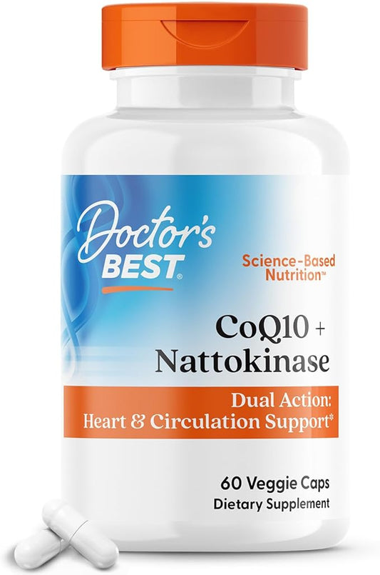 Doctor's BEST CoQ10 100 mg + Nattokinase 2,000FU, Supports Heart & Circulation Support, Non-GMO, Gluten Free, Vegan, 60 Veggie Caps