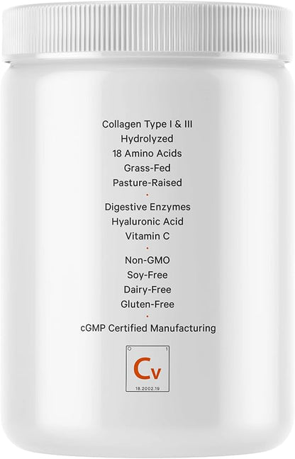 Codeage Collagen Peptides Powder + Vitamin C - 20g Grass-Fed Collagen Per Serving - Digestive Enzymes, Hyaluronic Acid, 18 Amino Acids - Hydrolyzed Collagen Protein - Non-GMO, Unflavored - 9.98 oz
