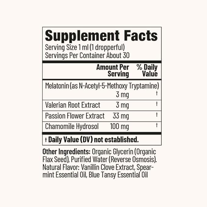Sleep Drops – Natural Liquid Sleep Supplement with Melatonin, Valerian Root, Chamomile, & Passionflower – Spearmint Vanilla Flavor, 30-Day Supply
