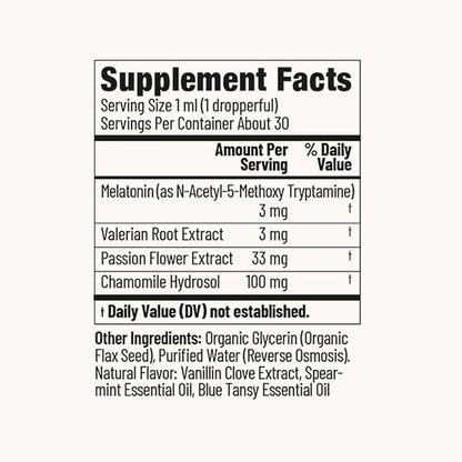 Sleep Drops – Natural Liquid Sleep Supplement with Melatonin, Valerian Root, Chamomile, & Passionflower – Spearmint Vanilla Flavor, 30-Day Supply