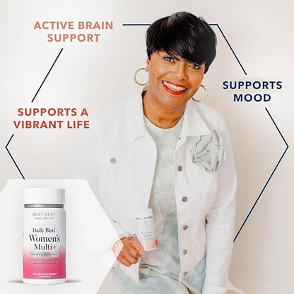 Best Nest Wellness Women's Multi Plus Iodine & Iron-Free - Brain & Energy Support Supplement - Serotonin Support with Vitamin B6 - Probiotics & Digestive Enzyme Blend - 30 Caplets
