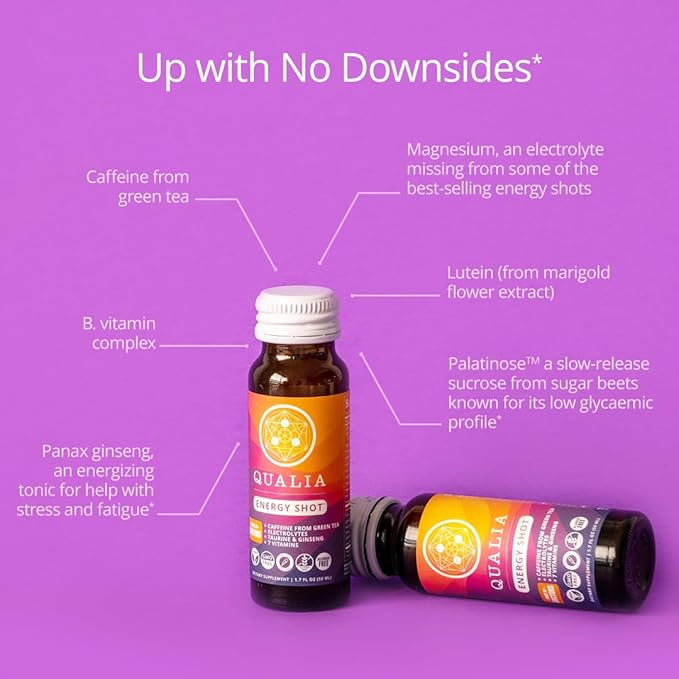 Qualia Energy Shot: Naturopathic Doctor-Formulated w/Ginseng, Lutein, Taurine, B. Vitamin Complex, Magnesium | Combats Brain Fog, Enhances Focus, Productivity | Zero Artificial Ingredients | 10 Shots