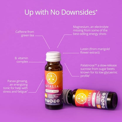 Qualia Energy Shot: Naturopathic Doctor-Formulated w/Ginseng, Lutein, Taurine, B. Vitamin Complex, Magnesium | Combats Brain Fog, Enhances Focus, Productivity | Zero Artificial Ingredients | 10 Shots