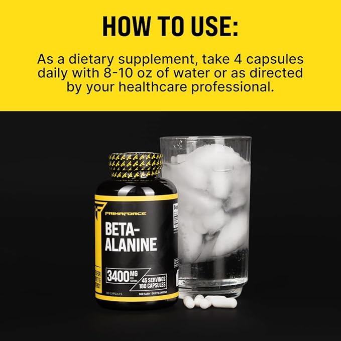Primaforce Beta Alanine Capsules 3,400mg, 180 Capsules (45 Servings) - Potent Beta-Alanine Supplement
