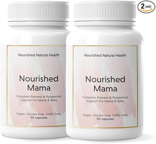 Nourished Mama Prenatal Multi Vitamin - Vegan Multivitamin for Preconception, Pregnancy, Postpartum and Breastfeeding Support - Iron-Free with Methylated Folate & High Dose Choline - 180 Capsules