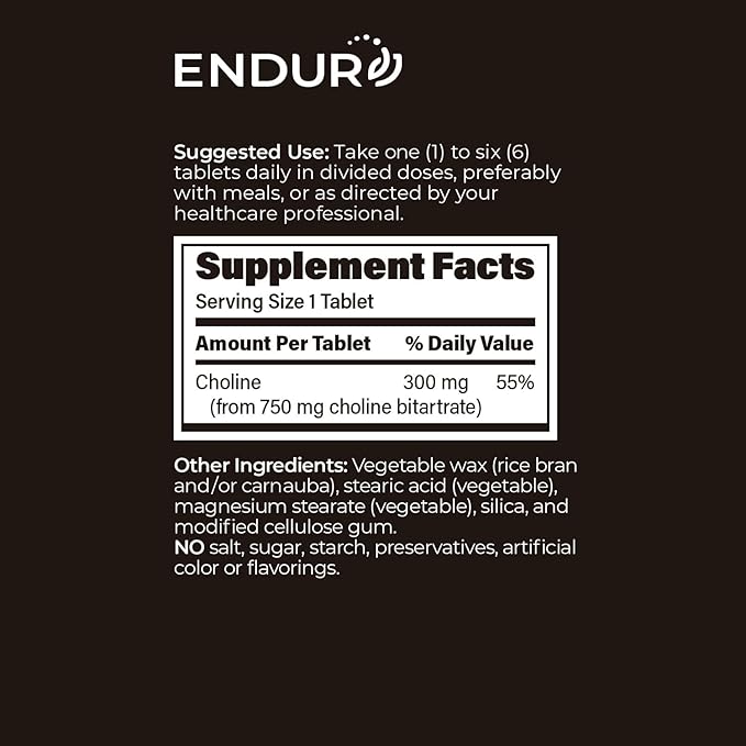 Choline Bitartrate Sustained Release - 300mg 60 Tablet - Promotes Brain Health, Mental Focus & Memory - Prenatal Supplement for Development & Growth - 100% Vegan & Non-GMO Co.