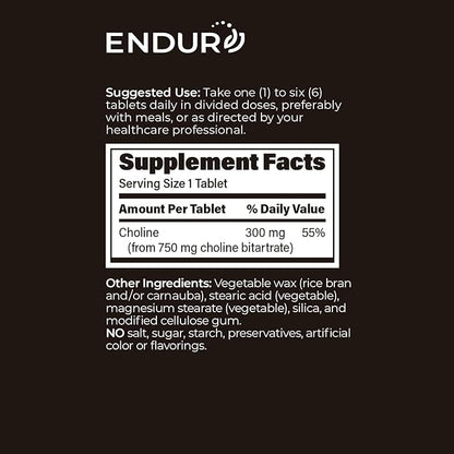 Choline Bitartrate Sustained Release - 300mg 60 Tablet - Promotes Brain Health, Mental Focus & Memory - Prenatal Supplement for Development & Growth - 100% Vegan & Non-GMO Co.
