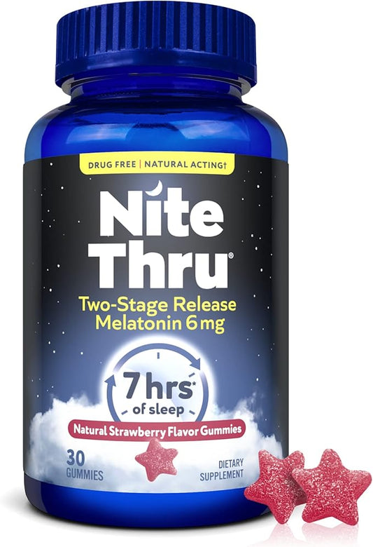 Two-Stage Release Melatonin, 6mg, Strawberry, Dietary Supplement, 30 Gummies