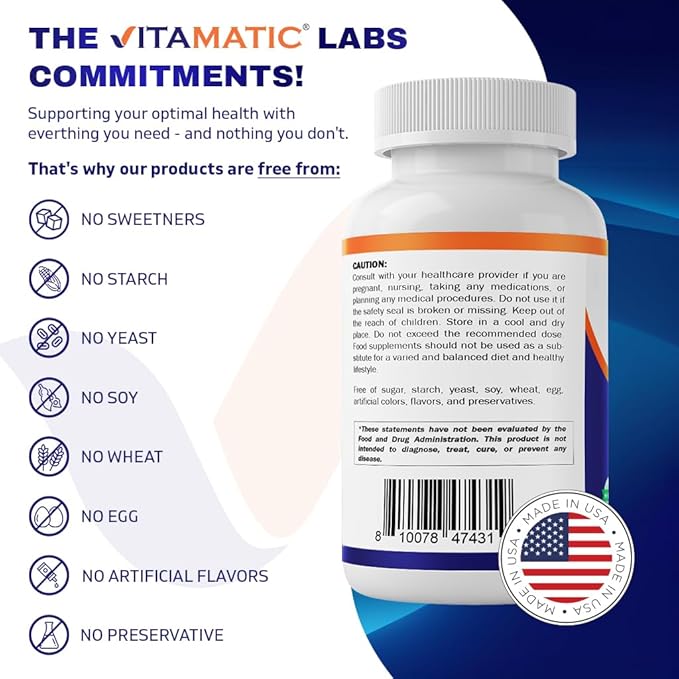 Vitamatic MSM 2000 mg with Vitamin C 75mg per Serving - 180 Veg Capsules - Vitamin C Aid in Better absopriton of MSM (Methylsulfonylmethane) - Non-GMO & Gluten Free