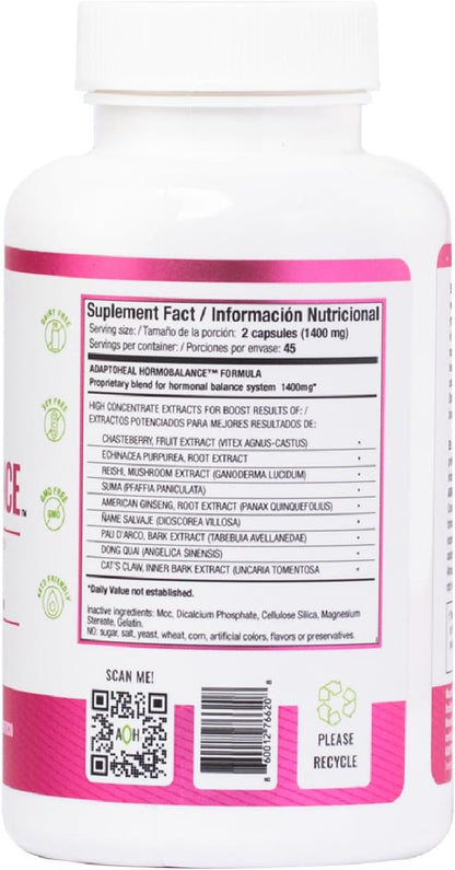 Hormone Balance for Women - Adaptogens Supplement - Vitex, Ginseng and Cat’s Claw – Vegan, Gluten and Dairy Free (90 Capsules)