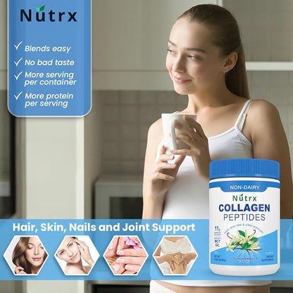 Collagen Peptides Powder Vanilla - Sugar Free, Non-Dairy Collagen Protein Powder - Dissolves Easy, No Clumps Collagen Powder with Vital Proteins, Collagen Protein Supplements - by Nutrx