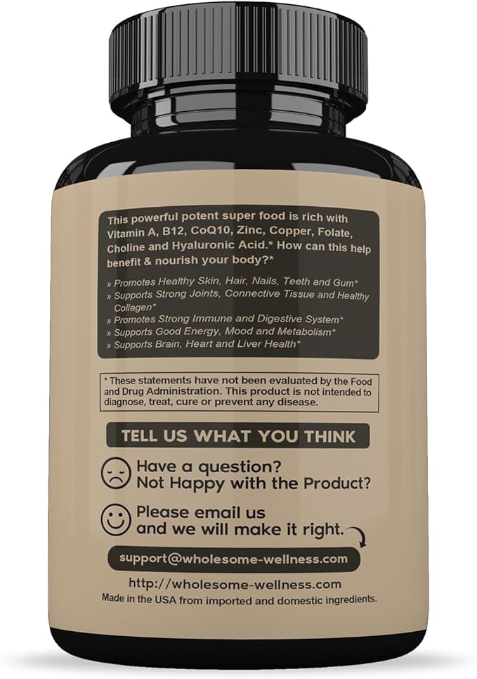 Wholesome Wellness Grass Fed Desiccated Beef Liver Capsules (180 Pills, 750mg Each) - Natural Iron, Vitamin A, B12 for Energy - Raised Undefatted in New Zealand Without Hormones or Chemicals