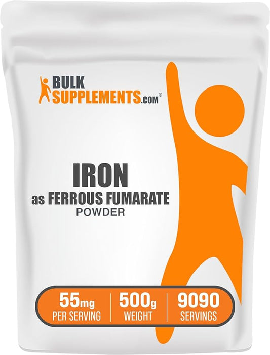 BulkSupplements.com Ferrous Fumarate Powder - Essential Mineral, Iron Supplements, Iron 18mg - Gluten Free, 55mg per Serving, 500g (1.1 lbs) (Pack of 1)