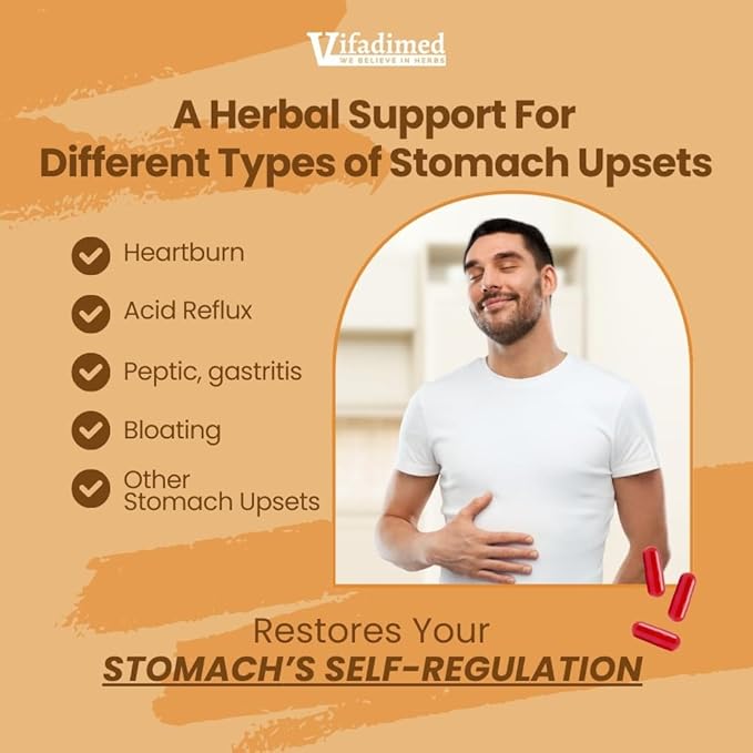 Stomach Plus - for Gastric Health, Stomach Settle, Acid Reflux, Heartburn, Upset Stomach Relief for Adults with Galangal & Magnolia-45capsules