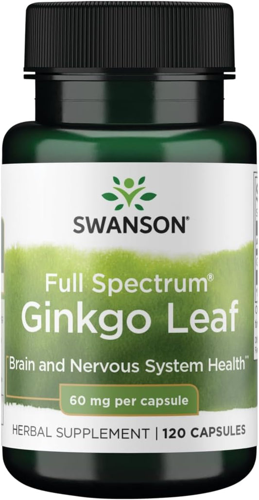 Swanson Full-Spectrum Ginkgo Leaf Brain Memory Support Nervous System Health 60 Milligrams 120 Capsules