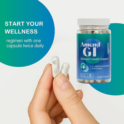 Amend GI All-Natural Stomach Health Support 60 Capsules - Nutraceutical for Stress-Induced Ulcer Symptoms - Supports Healing and Digestive Health with Asiatica Extract & CM Chitosan