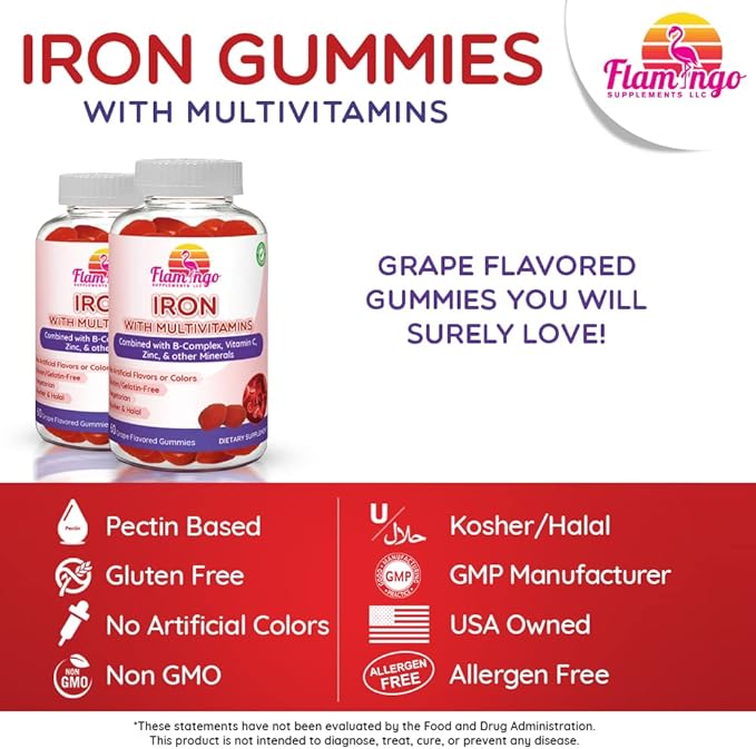 Iron Gummies: New Formula 20 mg Iron per Serving Plus Vitamin C, Zinc, B Complex. Iron Gummies for Women and Men. Anemia Supplement for Fatigue, Prenatal Pregnancy- Vegan, Kosher- 90 Ct