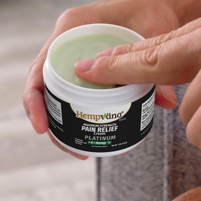Hempvana Platinum Maximum Strength Relief Cream 4X Hemp for Muscles, Joints, Back, Knees, Shoulders, Neck, Elbows, Hands, Feet. AS-SEEN-ON-TV. Odor-Free, Non-Greasy, Quickly Absorbs, 4X More Hemp