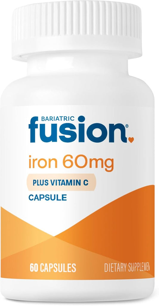 Bariatric Fusion Iron Supplement 60mg with Vitamin C | Easy to Swallow Capsule | Ferrous Fumarate Vitamins for Women and Men | Gluten, Dairy and Soy Free | Non-GMO | 60 Count