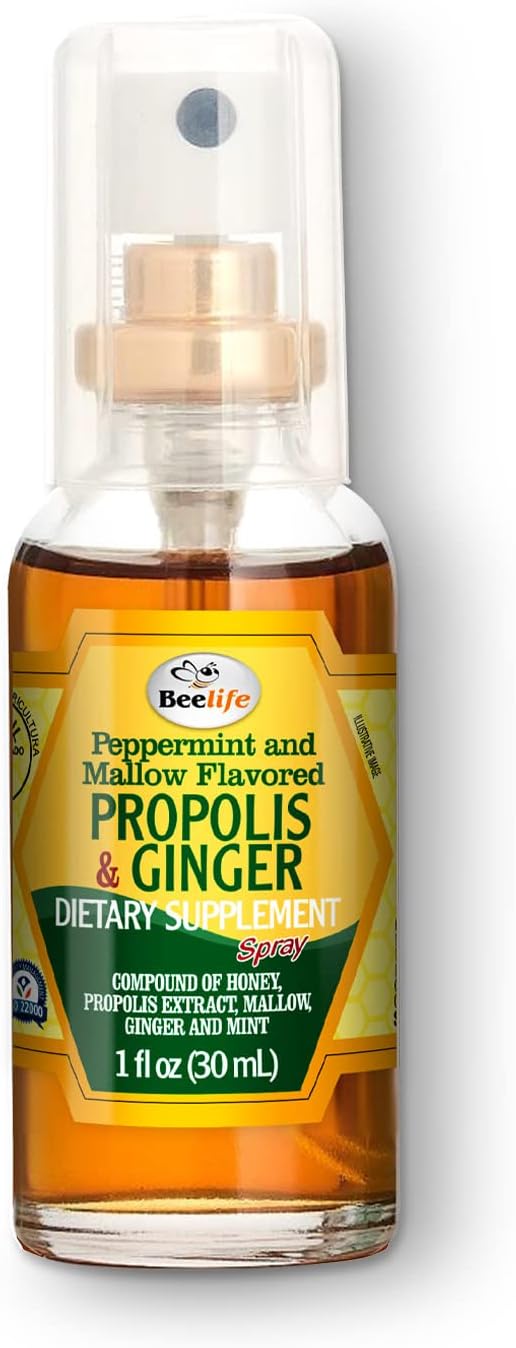 Beelife Propolis Throat Spray – Soothing Honey & Ginger Propolis - Natural Immune Support & Sore Throat Relief, Antioxidants, Rich in Flavonoids & Artepillin C, No Sugar, Gluten-Free - 1-Pack, 30ml