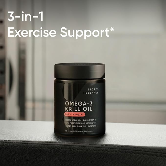 Sports Research Krill Oil Supplement with EPA & DHA Omega 3, Phospholipids & Astaxanthin from Antarctic Krill - Highest Concentration of Krill Oil for Men & Women - 1000mg, 30 Softgel Capsules