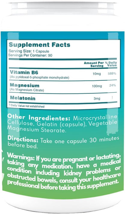 VAL Mg Experts Melatonin 3mg with Vitamin B6 & Magnesium | 90-Day Supply | Sleep Support & Healthy Circadian Rhythm | Non-GMO, Gluten-Free, Antioxidant Formula