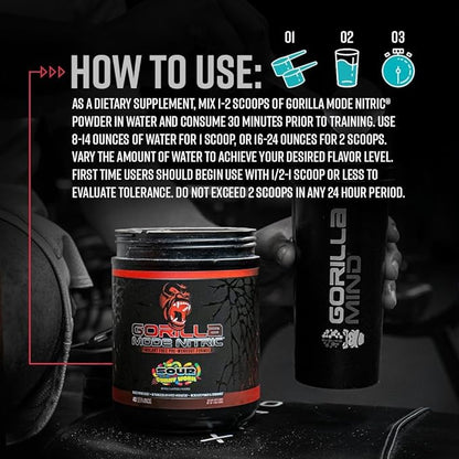 Gorilla Mode Nitric Upgraded Stimulant Free Pre-Workout – Best Tasting and Most Effective Stimulant Free Pre-Workout/Massive Pumps · Vasodilation · Power / 768 Grams (Bombsicle)
