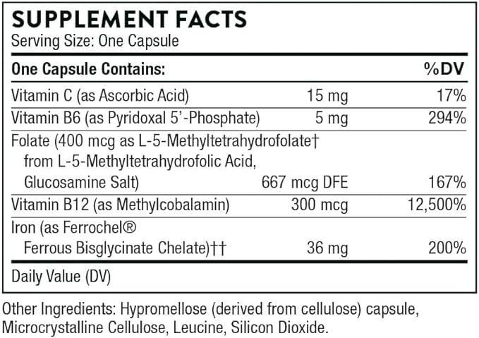 THORNE Ferrasorb - 36 mg Iron with Essential Nutrients - Complete Blood Support Formula* - Elemental Iron, Folate, B and C Vitamins for Optimal Absorption - Gluten-Free - 60 Capsules