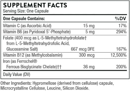 THORNE Ferrasorb - 36 mg Iron with Essential Nutrients - Complete Blood Support Formula* - Elemental Iron, Folate, B and C Vitamins for Optimal Absorption - Gluten-Free - 60 Capsules