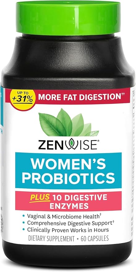 Zenwise Health Probiotics for Women - Digestive Enzymes for Bloating Relief, Vaginal Health, and Gut Flora Health, Daily Women Probiotic & Prebiotic Supplement for Digestive Health - 60 CT