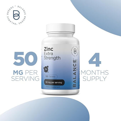 Zinc 50mg, 120 Vegetarian Tablets - Immune Support, Promotes Skin Health & Wound Healing, Extra Strength, Ultra-Absorbable (Pack of 12)