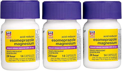 Rite Aid Acid Reducer Esomeprazole Magnesium, 20 mg - 14 Capsules, 3 Pack, 42 Count Total | Heartburn Relief