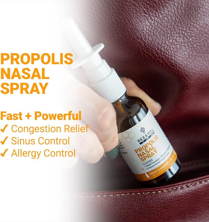 BEE and You Plus Natural Propolis Nasal Spray 1 Fl oz | Congestion Relief Drug Free & Alcohol Free, Sinus Relief, Allergy, Nasal Moisturizing Spray