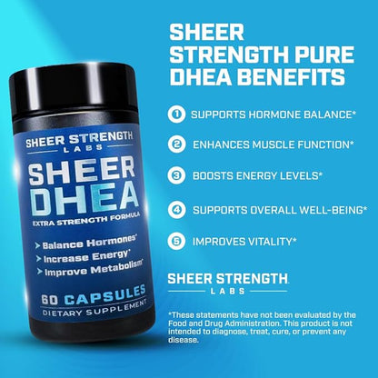 DHEA Supplement for Men DHEA 100mg - Pure DHEA Supplement for Men for Strength and Hormone Balance - DHEA for Women and Men - High Purity Enhanced Absorption 60 SV USA