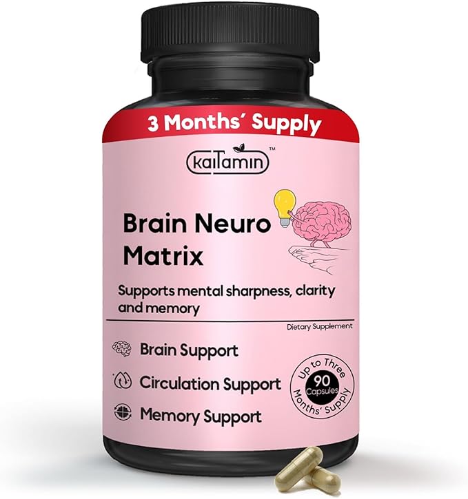 Nootropic Vitamin Brain Matrix- Ginkgo Biloba, Huperzine A, Bacopa Monnieri, L-Carnitine, Phosphatidylserine - Memory, Focus & Aging Support - 90 Tablets 3 Months' Supply. Decaffeinated