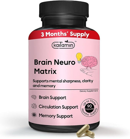 Nootropic Vitamin Brain Matrix- Ginkgo Biloba, Huperzine A, Bacopa Monnieri, L-Carnitine, Phosphatidylserine - Memory, Focus & Aging Support - 90 Tablets 3 Months' Supply. Decaffeinated